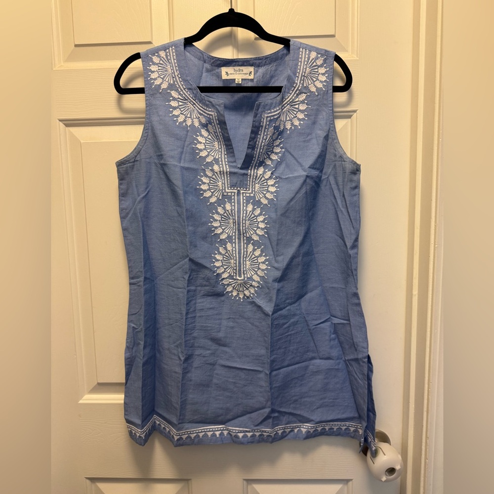 Hydra by Rockflowerpeper 100% Cotton Embroidered Blue Sleeveless Tunic